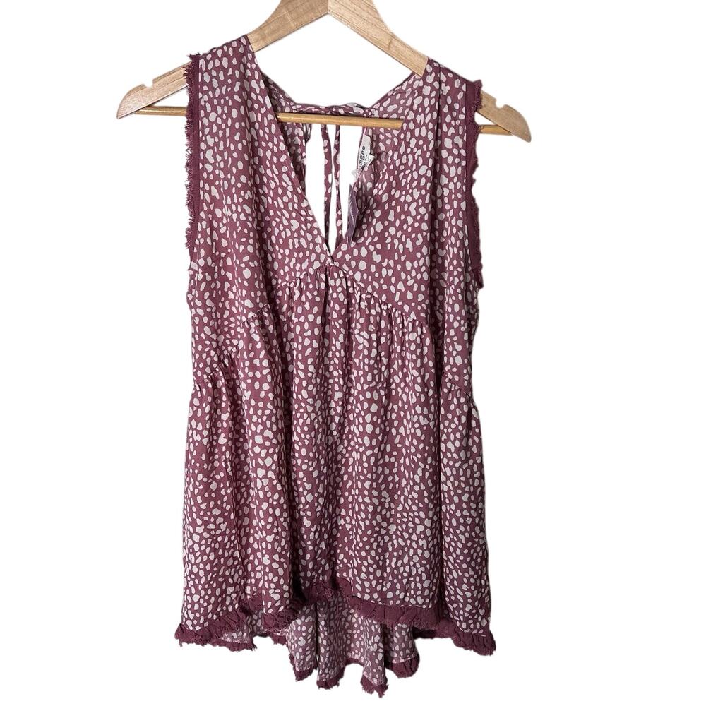Umgee Top Women's Size M Rose Spotted Sleeveless V-Neck Blouse Summer Boho